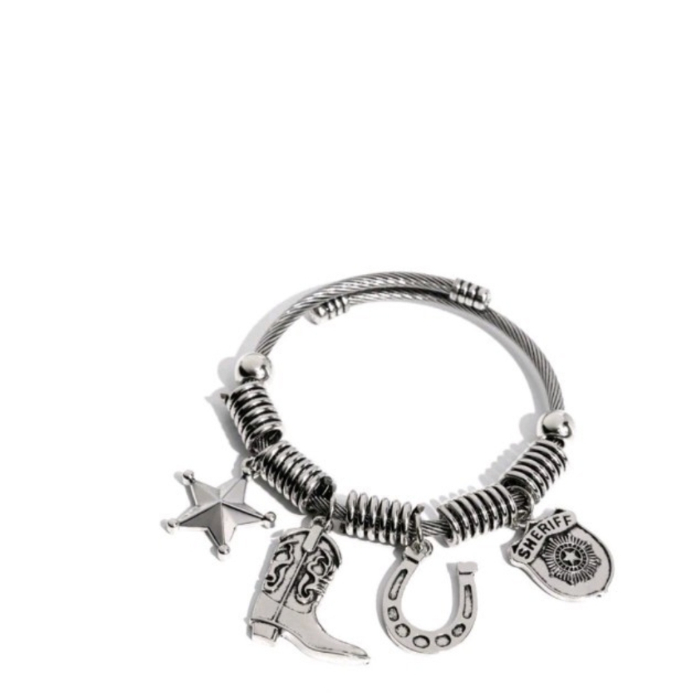 Paparazzi Silver Charm Bracelet with Star and Horseshoe New Sheriff in Town